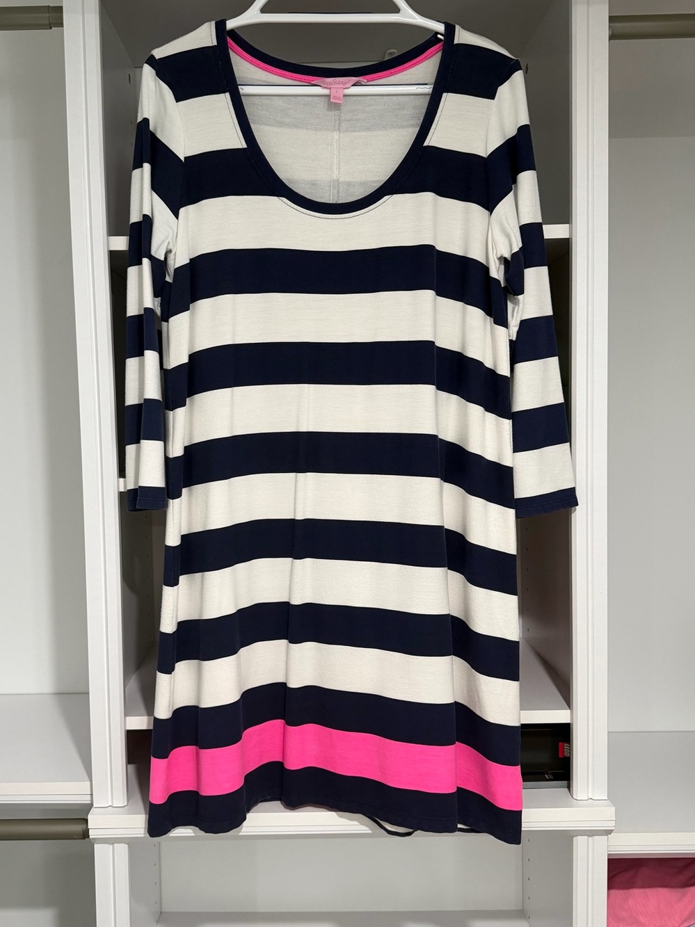 Lily Pulitzer Devon Dress, Navy & White Dress with Pink Accent